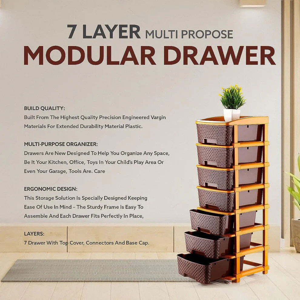 7-Layer Plastic Storage Organizer with Drawers