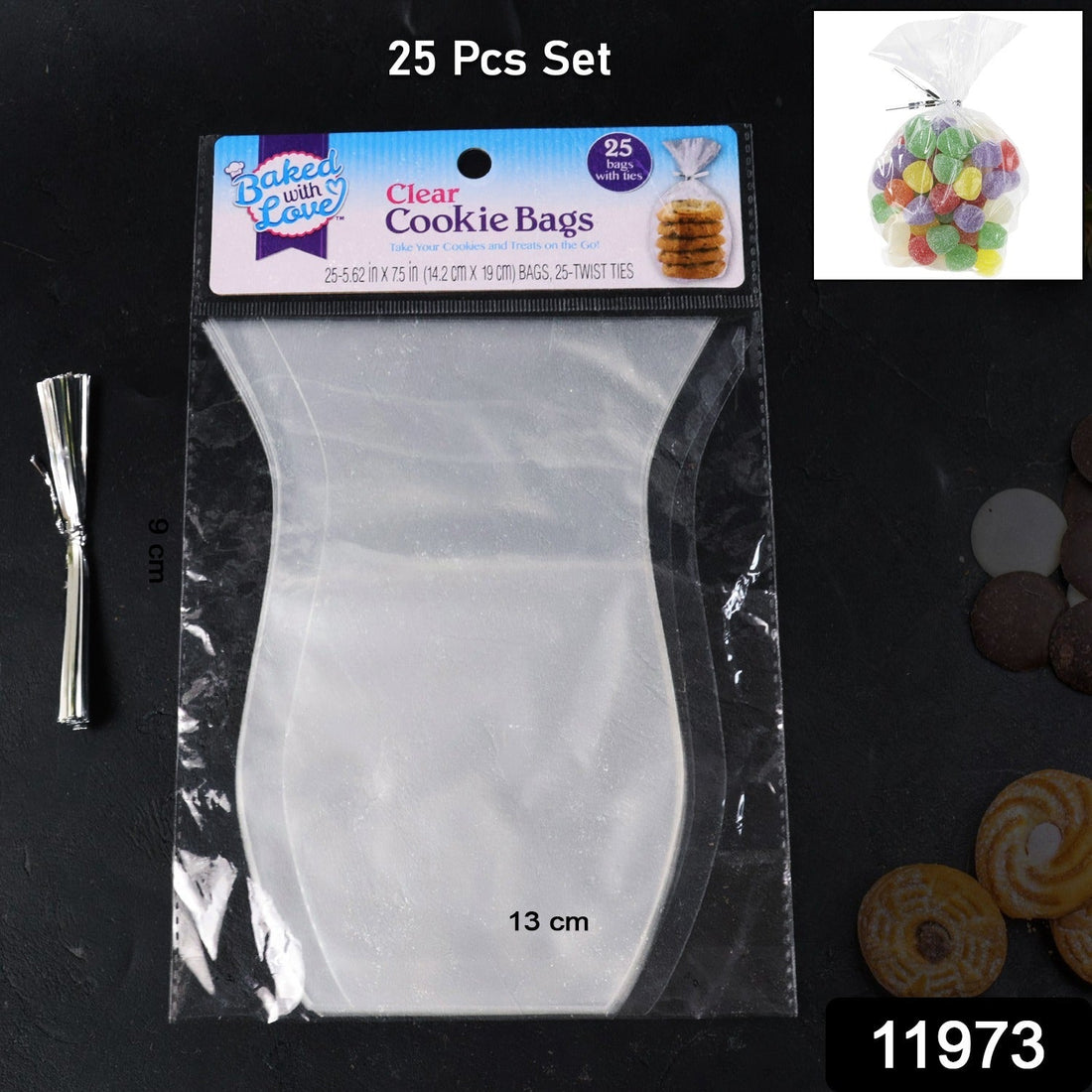 Clear Cookie Bags, Gift Bag Clear Flat Treat Bags (25 Pcs Set)