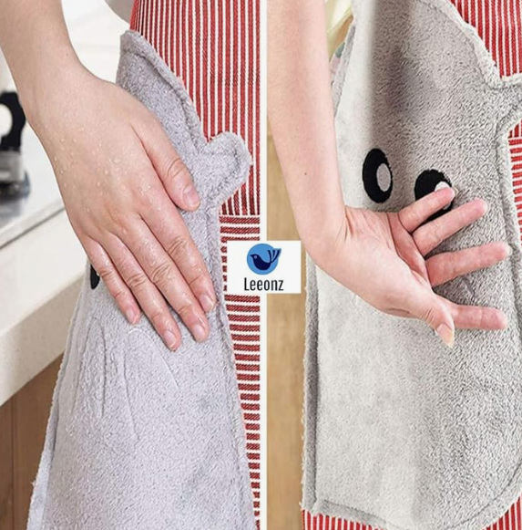 Adjustable Waterproof Cooking Apron with Front Pocket & Dual Side Coral Velvet Hand Wipe Towels (SET OF 3) – Ideal for Home Kitchen, BBQ, and Restaurant Use