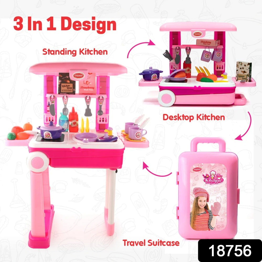 3-in-1 Kitchen Set for Kids with Suitcase – Role Play Cooking Toy for Girls & Boys (3+)