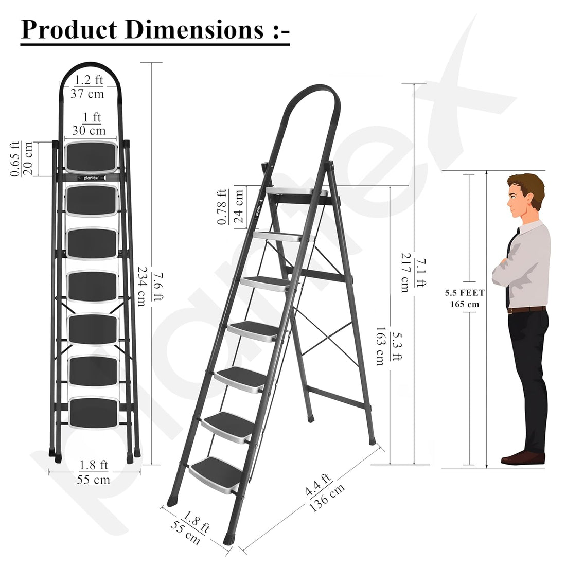 7-Step Folding Ladder – Sturdy Steel, Anti-Skid Safety Steps