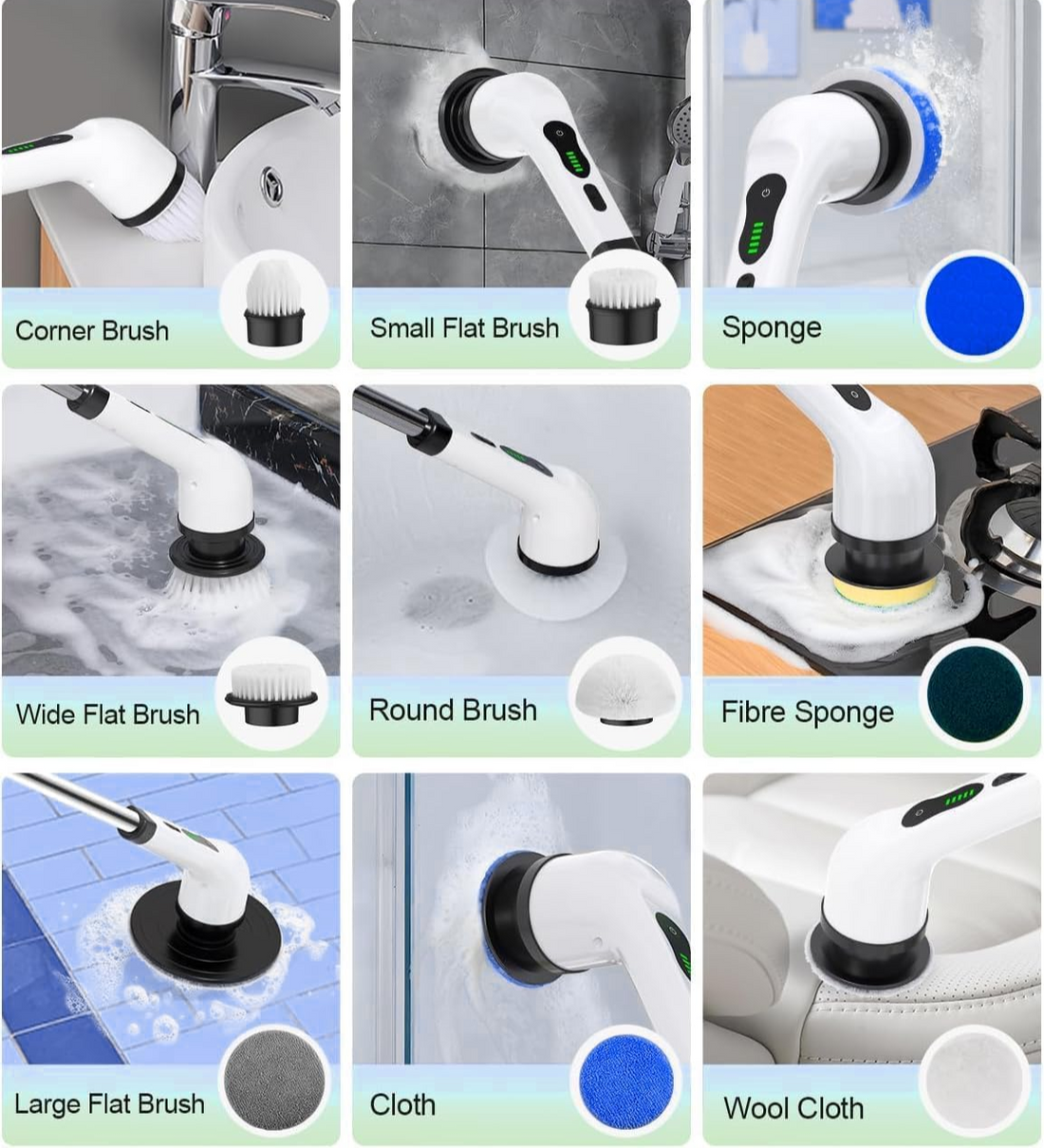 9-in-1 Rechargeable Electric Spin Mop | Versatile Power Scrubber for Bathroom, Floor, Tiles & More | Handheld Cleaning Brush with Interchangeable Heads for Home & Office Use